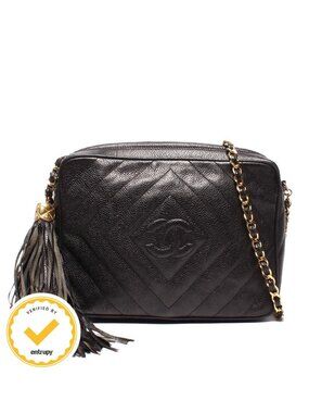 Chanel Chain Shoulder Bag CC Logo with Tassel Chez Blanc Stitching Gold Caviar